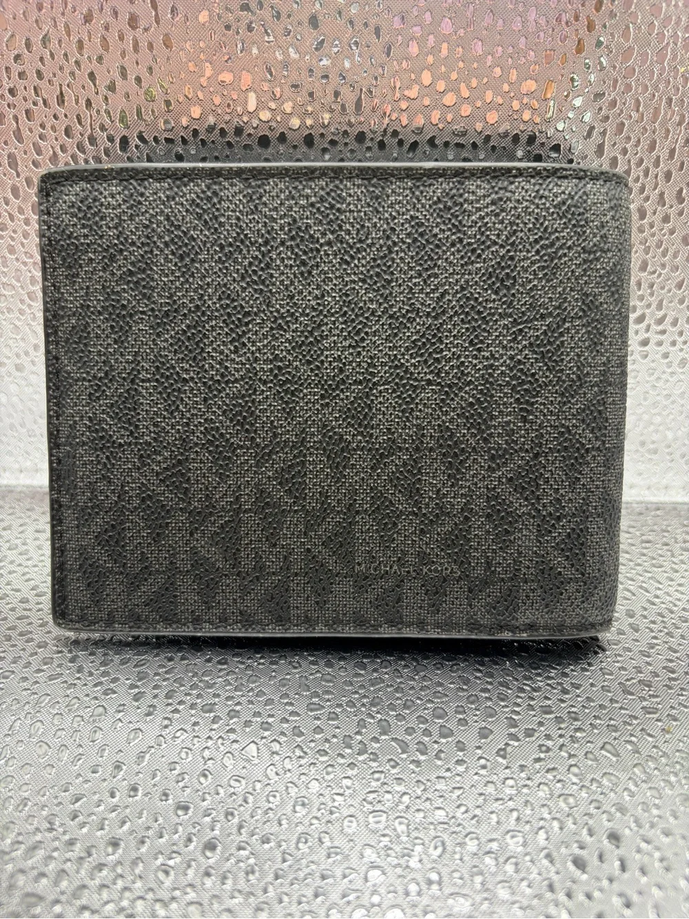 Michael Kors Black Textured Leather Bi-Fold Wallet with Gold Logo